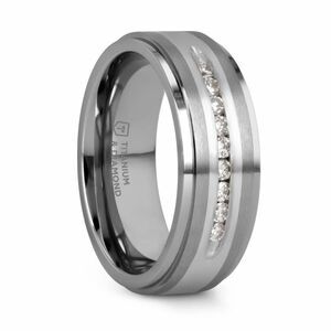 Thorsten Bond Men’s Wedding Band Size 9 Flat Brushed Silver Inlaid Titanium with